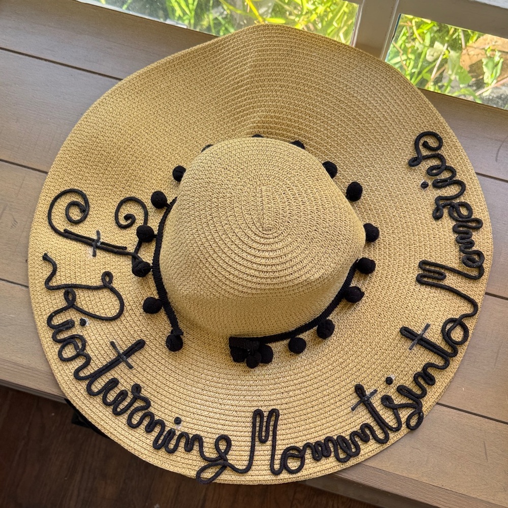 Stylish Tan Sun Hat with Black Embroidery